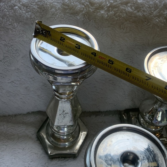 Mercury glass Antiqued Mirror Chunky Candleholder set of 3 glam shabby chic - Picture 9 of 14